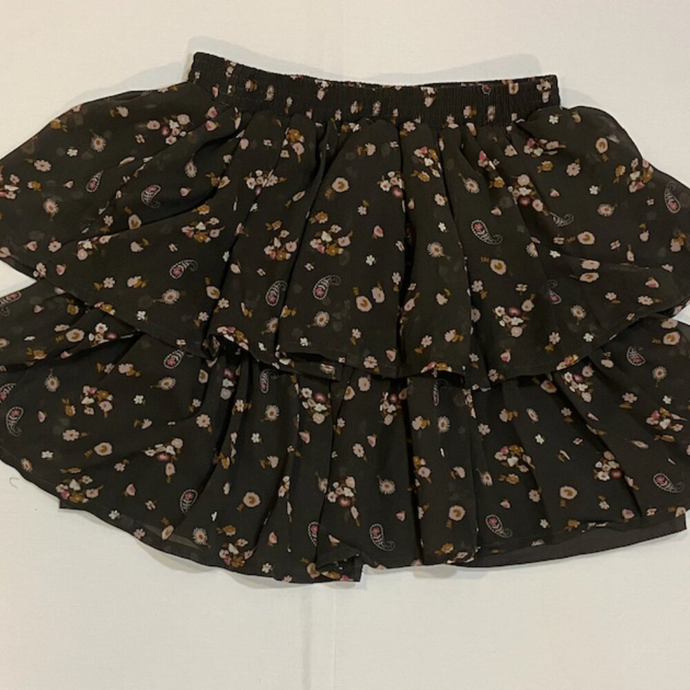 Oshkosh B'gosh Girls Brown Flowers Ruffle Layered Skirt Size 8/8A